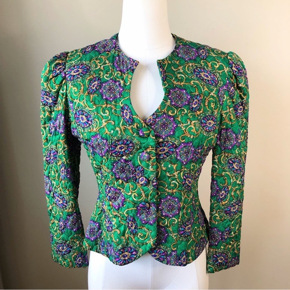 Vintage Jackets & Blazers - Vintage Emerald and Violet Brocade Blazer